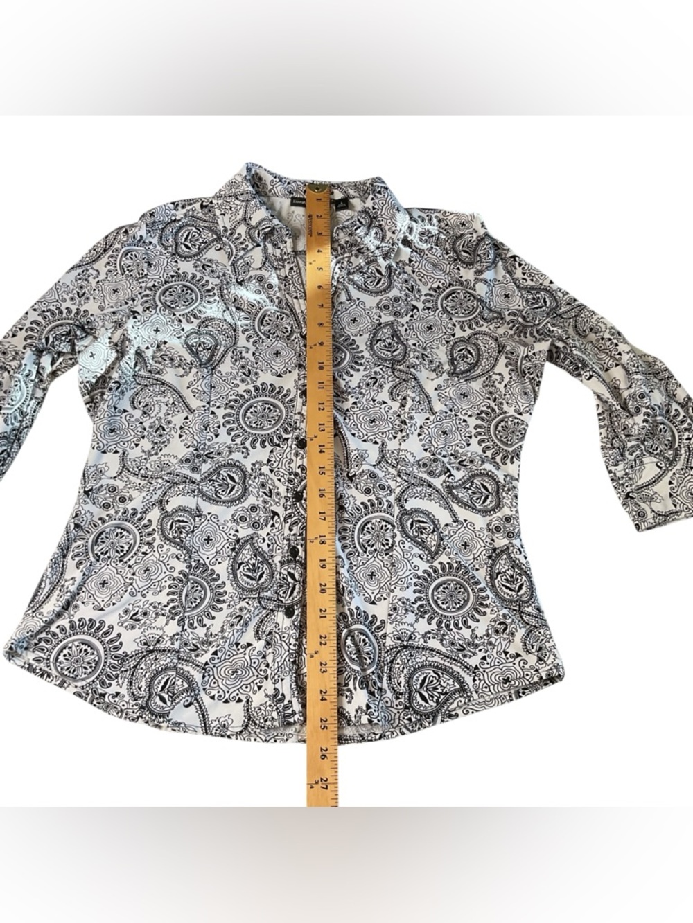 Essentials by Milano Black & White Knit Paisley Button-Down Shirt L - Picture 5 of 8
